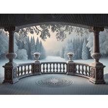 Venspor Kış Manzaralı Antik Balkon Arka Plan Stüdyo Fonu 200X150CM