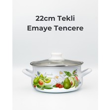 Bonera 22cm Avokado Desenli Tekli Cam Kapaklı Emaye Güveç Tencere