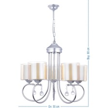 Woodhub Mihrimah 5 Li Lü x  Çift Camlı Avize (Gümüş)