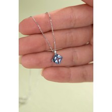 Jewelmim 1,90 Gram 14 Ayar Altın Kolye Beyaz Altın Kolye Mavi Taşlı Altın Kolye Damla Taşlı