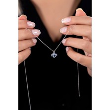 Jewelmim 1,90 Gram 14 Ayar Altın Kolye Beyaz Altın Kolye Mavi Taşlı Altın Kolye Damla Taşlı