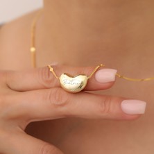 Nox Jewelry 14 Ayar Altın Mikron Kaplama Kişiye Özel Fasulye Form İsimli Gümüş Kolye – Bombeli Minimal Tasarım -  CN00374