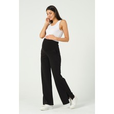 Busa Hamile Esnek Karın Bantlı Yandan Yırtmaçlı Beli Ayarlanabilir Alt Eşofman Siyah