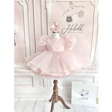 Hobidik Baby Kız Bebek Çocuk Organize Balon Kol Pembe Incili Kabarık Doğum Günü Elbisesi