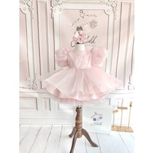Hobidik Baby Kız Bebek Çocuk Organize Balon Kol Pembe Incili Kabarık Doğum Günü Elbisesi