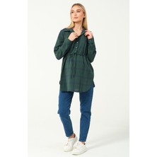 Busa Hamile Uzun Kollu Ekose Gömlek Yeşil Günlük ve Ofis Kullanımı için Rahat Kesim Tasarım