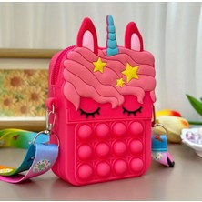 Synope Silikon Sevimli Askılı Pop-It Unicornlu Kız Çocuk Cüzdan Çanta Çocuk Para Taşıma Çantası