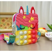 Silikon Sevimli Askılı Pop-It Unicornlu Kız Çocuk Cüzdan Çanta Çocuk Para Taşıma Çantası