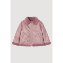 Kürk Yakalı Içi Yünlü Polarlı Kışlık Ceket Kız Çocuk Mont