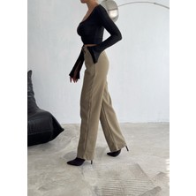 Win Moda Kadın Kaşe Pantolon Geniş Paça Baggy Yüksek Bel Maxi