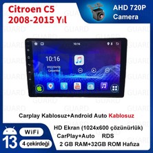 Citroen C5 2008-2015 Yıl Android Sürüm 13 Kablosuz Carplay Navigasyon Multimedya 10 Inç Ekran 2Gb Ram + 32Gb Rom Hafıza Çerçeve ve arka görüş kamerası ile