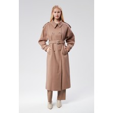 Bolivente Kuşaklı Oversize Kaşe Kaban