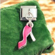 Stainles Steel Pembe Renkli Ayakkabı Detaylı Çelik Charm