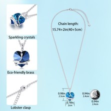 Monemel Swarovski® Taşlı Mavi Kalp Kolye (Altın Kaplama) N0404 Yeniyil Hediyesi, Yilbasi Hediyesi, Sevgiliye Hediye