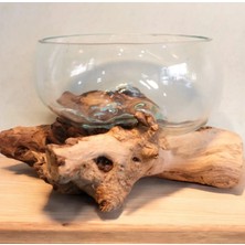 Cam El Yapımı Vazo, Eriyen Cam Vazo, Molten Glass On Wood Vazo