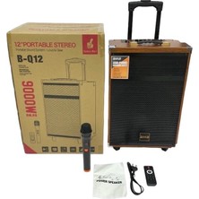 BAAB B-Q12 50 Watt Süper Bass Kumandalı Taşınabilir Kablosuz Mikrofonlu Bluetooth Hoparlör Karaoke Sistemi