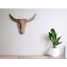 Salon Ofis Cafe Için Doğal Ahşap Çam Ağacı Boğa Kafası Dekoratif Aplik Avize Duvar Dekoru (Işıksız)