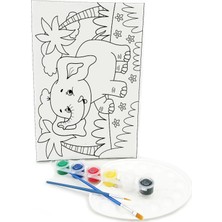 Lila Fil Sevimli Fil Minik Ressam Seti 20 x 30 cm Önçizimli Tuval 2 Adet Fırça Palet ve Boya