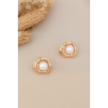 Cosita Inci Istiridye Modern Amorf Yüzey Luxury Rose Renk Küpe