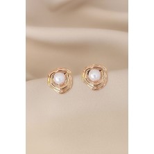 Cosita Inci Istiridye Modern Amorf Yüzey Luxury Rose Renk Küpe