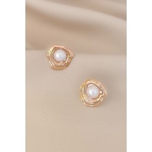 Cosita Inci Istiridye Modern Amorf Yüzey Luxury Rose Renk Küpe