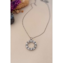 Cosita Inci Zirkon Taş Çelenk Daire Klasik Silver Çelik Kolye