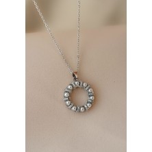 Cosita Inci Zirkon Taş Çelenk Daire Klasik Silver Çelik Kolye