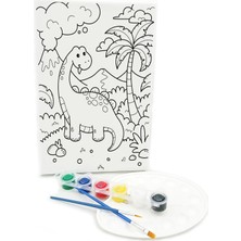 Lila Fil Sevimli Dinozor Minik Ressam Seti 20 x 30 cm Önçizimli Tuval 2 Adet Fırça Palet ve Boya