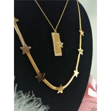 Sonat Collection Zirkon Taşlı Yarım Kare Yıldızlı Çelik Kolye