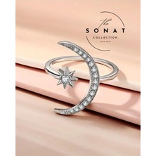 Sonat Collection Trendy Cuff Yüzük Ay ve Yıldız Tasarımı Hilal Şeklinde Zirkon Taşlı Ayarlanabilir Yüzük
