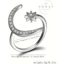Sonat Collection Trendy Cuff Yüzük Ay ve Yıldız Tasarımı Hilal Şeklinde Zirkon Taşlı Ayarlanabilir Yüzük