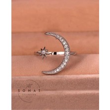 Sonat Collection Trendy Cuff Yüzük Ay ve Yıldız Tasarımı Hilal Şeklinde Zirkon Taşlı Ayarlanabilir Yüzük