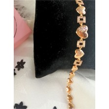 Sonat Collection Xupıng Zirkon Taşlı Rose Gold Kalpli Kareli Bileklik