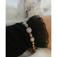 Sonat Collection Xupıng Vip Tasarım 19 cm Zirkon Taşlı Toplu Rose Gold Bileklik