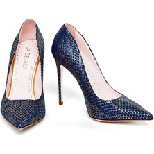 Jia De Lara Deri Lacivert Kadın Topuklu Ayakkabı Portıa