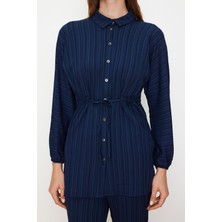 FRM Kadın Moda Şık Regular Boy Uzun Kollu Krinkıl Gömlek Pantolon Dokuma Alt Üst Takım