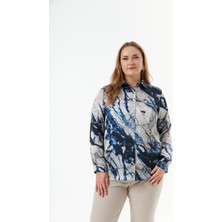 Büyük Beden Desenli Gömlek Indigo