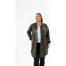 Büyük Beden Deri Gömlek Tunik Haki