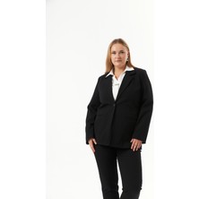 Büyük Beden Fileto Cep Astarlı Ceket Siyah