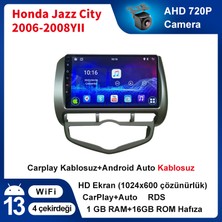 Victor Honda  JAZZ City 2006-2008  Oto Klima Android Sürüm 13 Kablosuz Carplay Navigasyon Multimedya 9 Inç Ekran  1G Ram+ 16GB Hafıza Çerçeveli ve arka görüş kameralı