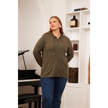 Büyük Beden Modal Sweatshirt Hırka Haki
