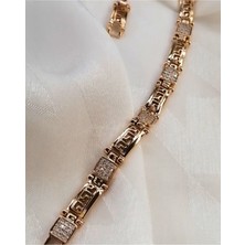 Sonat Collection Vip Seri Xupıng 19 cm Solmaz, Kararma Yapmaz Zirkon Taşlı Rose Gold Bordürlü Bileklik