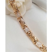 Sonat Collection Vip Seri Xupıng 19 cm Solmaz, Kararma Yapmaz Zirkon Taşlı Rose Gold Bordürlü Bileklik