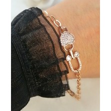 Sonat Collection Vip Seri Xupıng 19,5 cm Solmaz, Kararma Yapmaz Zirkon Taşlı Rose Gold Tıffany Bileklik