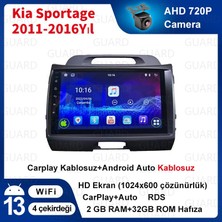 Kia Sportage 2011-2016 Yıl Android Sürüm 13 Kablosuz Carplay Navigasyon Multimedya 9 Inç Ekran 2Gb Ram 32Gb Rom Hafıza Çerçeveli ve arka görüş kameralı