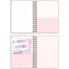 Matt Notebook 15X15 cm Kare 2'li Set Spiralli 2025 Yılı Haftalık Ajanda ve Defter Pötikare Kiraz