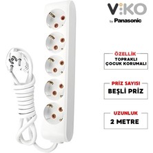 Viko | Beşli Grup Priz, Topraklı - Çocuk Korumalı Çoğaltıcı Priz  [5'li, 2 M, Beyaz]