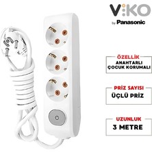 Viko | Üçlü Grup Priz, Anahtarlı Topraklı - Çocuk Korumalı Çoğaltıcı Priz  [Üçlü, 3 Metre, Beyaz]