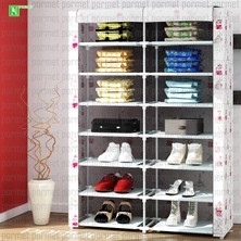 Dzgn Home 3 Bölmeli Çelik Metal Ayakkabılık Bez Dolap