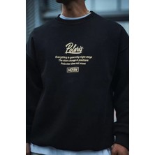 Tarz Yeri Kışlık Bisiklet Yaka Ön ve Arka Baskılı Sweatshirt - Siyah